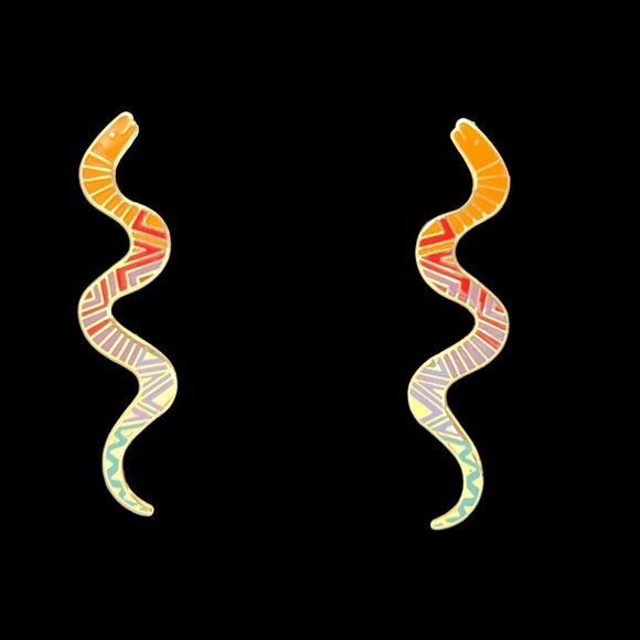 Vintage Laurel Burch Snake Pin Brooch Earrings Cloisonne Rainbow Multico… - Picture 7 of 10